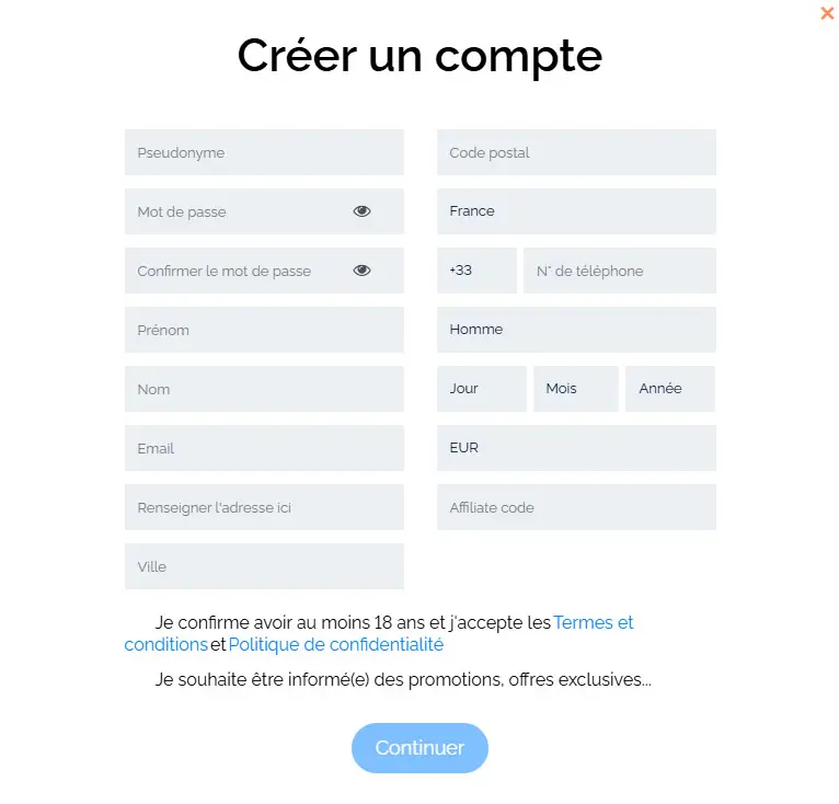Processus d'inscription LUXURY CASINO